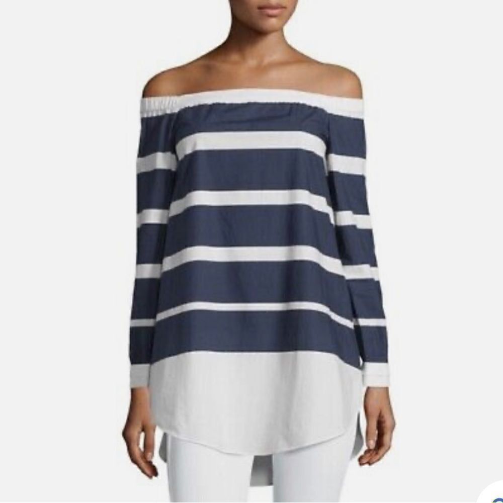 Derek Lam 10 Crosby Off The Poplin Striped Off The Shoulder Tunic Top